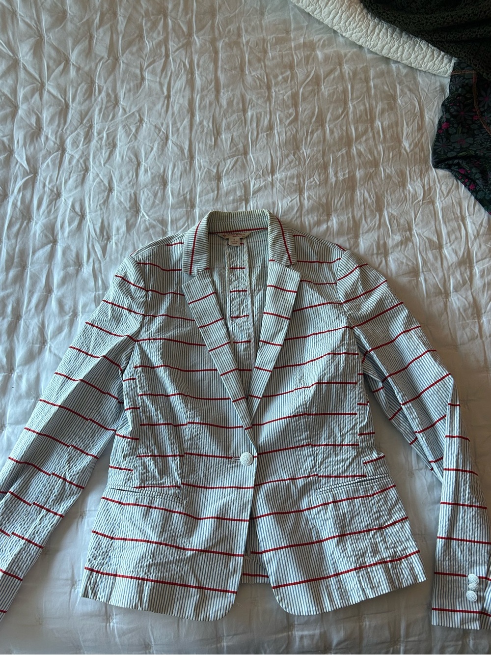 Brooks Brothers White Seersucker Blazer with Red Stripes
